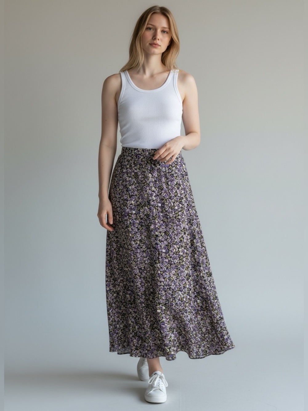 Pull&Bear Purple Floral Maxi Skirt